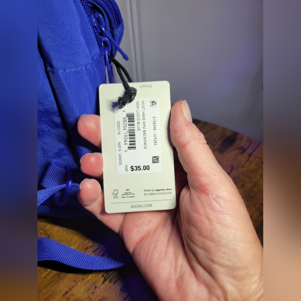 Adidas Must have Royal Blue mini Backpack w/keychain - Picture 5 of 12